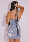Sexy Paint Print Hollow Out Zipper Denim Midi