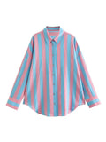 2023 Women Summer Blouses Shirts Tops Fashion Striped Single Breasted Llax Female Casual Loose Elegant Tops Clothing-Outfit