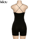 kliou black Skinny Spaghetti Strap sleeveless Street woman Rompers classic bar club Bodycon jumpsuits body femme