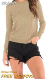 Lurex Autumn Winter Sweater Women Long Sleeve Pullover Round Neck Women Basic Sweater 2023 Korean Glitter Knit Top QH1891-Outfit