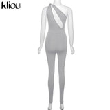 Kliou One Shoulder Sexy Cut Out Rompers Womens Jumpsuit 2021 Streetwear Solid Backless Active Wear Skinny Slim Jumpsuits