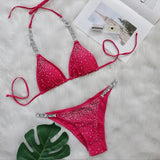 Woherb New Bikini Sexy Hot Drill Split Women's Swimsuit Solid Color Strap Bikini
