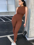 Kliou new jumpsuit women elastic hight casual fitness sporty rompers sleeveless zipper activewear skinny summer