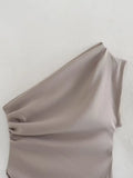 2023 Women Summer Slim Blouses Tops Shirts Fashion Solid One shoulder sleeve Female Elegant Asymmetric Top Clothing-Outfit