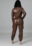 Leather Long Sleeve Crop Top and Pants Two Piece