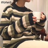 2 colors 2023 autumn and winter korean chic style o neck stripe sweaters womens pullovers womens (B0901) 305-0-Outfit
