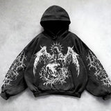 Retro Water Wash Hoodie Jacket With Handsome Eagle Print Hoodie New