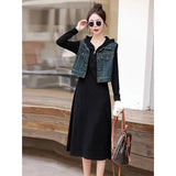 Woherb Vest With Black Hooded Dress Women's 2024 Summer New Casual Foreign Fashion Dress Two Sets-Outfit