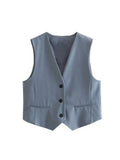 2023 Women Summer Vests Coats Casual Solid V-Neck Sleeveless Single Breasted Female ELegant Sweet Waistcoat Clothing-Outfit