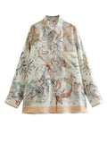 2023 Women Summer 2 pieces sets Fashion Print Blouses Shirts Tops and Trousers Female Satin Casual Elegant Suits Clothin-Outfit