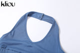 Kliou Sporty Two Piece Set Girl Halter Crop Tops+Drawstring Sweatpants Slim Activewear Casual Gym Workout Fitness Womens