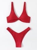 Solid Tie Sexy Bikinis Push Up Bikini 2021 Newest Padded Bra High Leg Bandage Swimsuit Female Swimwear Women
