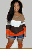 Autumn Contrast Color Wide Stripes Crewneck Pullover