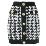 QUALITY Newest 2022 Designer Skirt Women's Lion Buttons Shimmer Tweed Houndstooth Mini