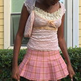 Fairycore Sweet Pink Tops for Summer Lace Frill U-Neck Short Sleeve T-Shirts Backless Princess Mini Tees Kawaii