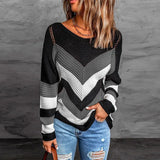 Winter Loose Casual Patchwork Sweater Women Round Neck Streetwear All-match Knitting Jumper Ladies Trend Pullover Top-Outfit
