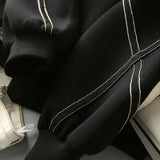 Woherb Sense Cross Strip Long Sleeve Jacket Standing Collar Baseball Uniform Women's Fall 2024 New Space Cotton Black Coat-Outfit