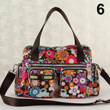 Handbag Vintage Flower Printed Waterproof Nylon Shoulder Messenger Bag Large Capacity Tote Bag Casual Picnic Travel