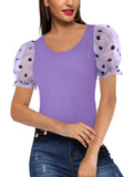 Sweet U-Neck Puff Sleeve Dot Print Regular