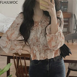 2021 Spring Summer Korea Chic Tops Blusas Fashion Flhjlwoc Design Short Crop Peplum Floral Print Sexy Off Shoulder Women