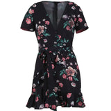 2020 Sexy Women Boho Floral Deep V-Neck Mini Dress Short Sleeve Summer Beach Sundress 2020 New