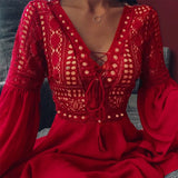 Women's A Line Dress Short Mini Dress White Black Red Long Sleeve Solid Color Ruffle Patchwork Chiffon Spring Summer Slim V
