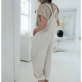 Summer Harajuku Sleeveless Linene and Cotton Stripe Jumpsuits 2020 Fashion Ladies Streert Casual Holiday Romper Plus