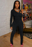 Ribbed Irregular Bodysuit and Pants 2 Piece