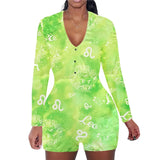 hirigin Zodiac Signs Bodysuit Sexy Women Long Sleeve Bodycon Pajama Romper Women Shorts Leotard Playsuit Overalls