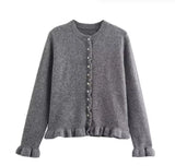 Women's 2025 Spring New 5-Color Fashion Wood Ear Long-Sleeved Knitwear