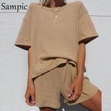 Summer Tracksuit Women 2021 Lounge Wear Shorts Set Short Sleeve Shirt Tops And Loose Mini Shorts Suit Two Piece