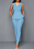 Formal V-neck Sleeveless Solid Regular Two Piece Pants