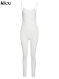 Kliou Hollow Out See Through Jumpsuit For Women Solid Sexy Sling Skinny Cleavage Net Plaid Hole Stunning Midnight Club