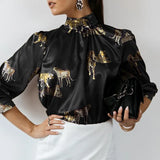 Women Satin Blouse 2022 Fashion Elegant Tunic Slik Tops Autumn Solid High Collar Shirt Long Sleeve Party Blusas