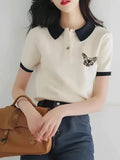 Butterfly Polo Collar Short-Sleeved T-Shirt Girl 2025 Summer Simple Fashion Does Not Hit The Unique Beauty Of The Top