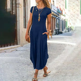 Women Casual Dress Plus Size Boho Short Sleeve Long Dresses For Women Elegant Female Beach Dress Red Black Green