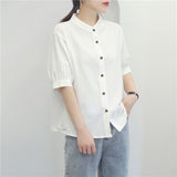 2023 Summer Cotton Shirt Women's Lantern Sleeve Retro White Shirt for Women Short Sleeve Fashion Women Blouses Casual Youth-Outfit