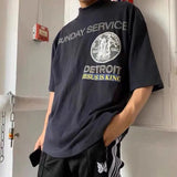 West Turtleneck Cotton Casual Tshirts Men and Women Short Sleeve Oversize High Street Tees Hip Hop Loose Summer
