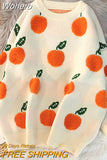 Orange Print Women O Neck Sweater 2023 Autumn Winter Warm Pullovers Top Soft Female Jumper Knitwear Outfits Pull-Outfit