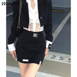 Winter Black Two Piece Skirt Set Women Korean Fashion Elegant Blazer Suit Set Female Casual Sexy Chic Mini Skirt Set New-Outfit