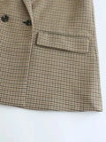 Women Fashion Double Breasted Plaid Blazer Coat Vintage Long Sleeve Flap Pockets Female Outerwear Chic Vestes Femme-Outfit