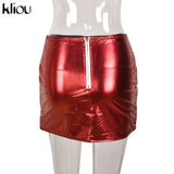 Kliou Shiny Quilted Women Skirt Autumn Fashion Warming Y2K Concise Street Style Clothing High Waist Elastic Female