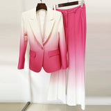 New Fashion Temperament Gradient Color Repair Suit Horn Trouser Set Two