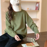 Woherb New 2023 Autumn And Winter Of 2023 Korean Curly Edge Casual Simple Pure Color Round Collar Sweater Women's Fashion Versatile Knit Top-Outfit