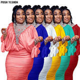 Two Piece Set Africa Clothing African Clothes Plus Size African Dresses for Women 2023 Summer Outfits Bead Mesh Fold Skirt Set-Outfit