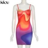 Kliou Gorgeous Print Mini Dress Women Aesthetic Color Match Slim Sexy Cleavage Camisole Skirt Fashion Sleeveless Strapless