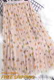 Spring Summer Heart Print Tulle Skirts Floral Fashion Midi Length Mesh Tutu Long Skirts Chic Casual Gauze Skirt QT1553-Outfit