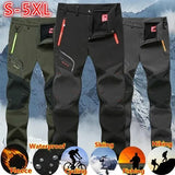 Men's Waterproof Pants Outdoor Hiking Camping Fishing Sports Trousers Male Casual Soft Shell Fleece Warm Cargo Pants