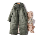 Women Loose Long Down Coat 90% White Duck Down Jacket Hooded Winter Plus Size Overcoat Female Thick Warm Feather