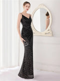 Formal Sequins Strap Slit Mermaid Evening